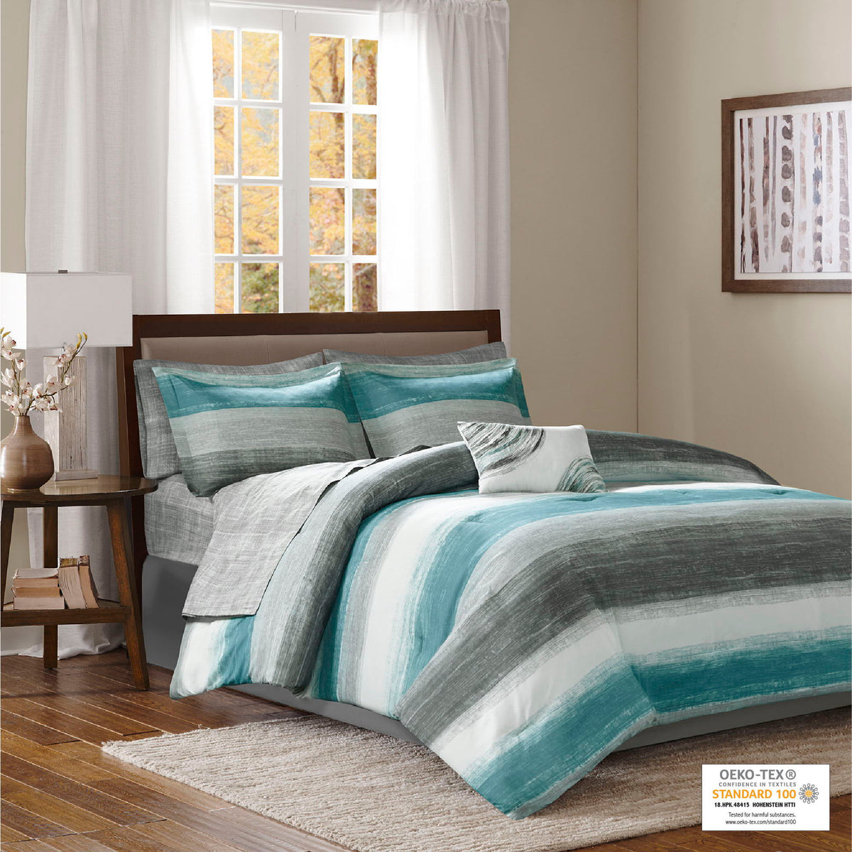 Saben - Queen Complete Comforter And Sheet Set - Aqua