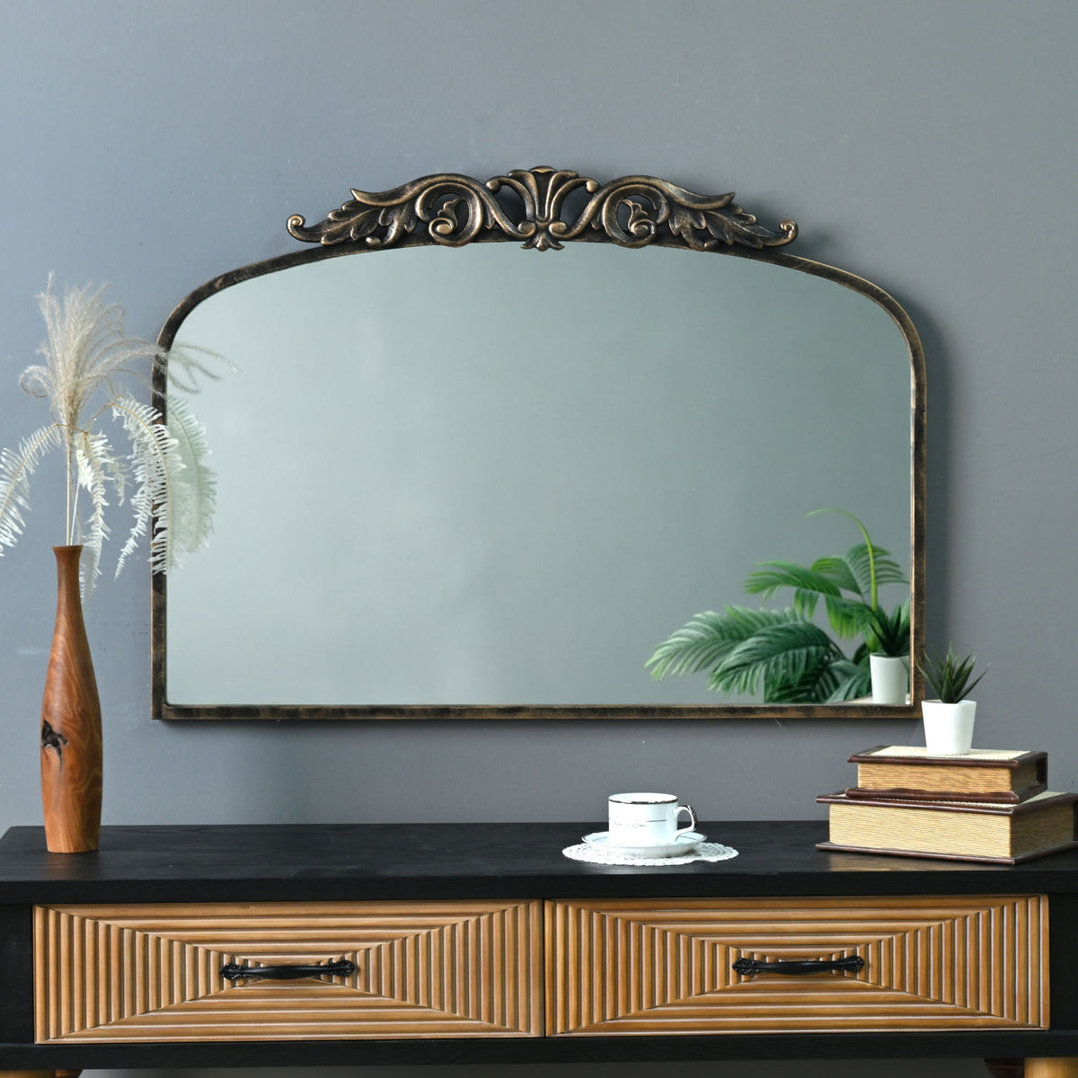 Handmade Arched Mirror, Ornate Baroque For Entryway - Antique Bronze