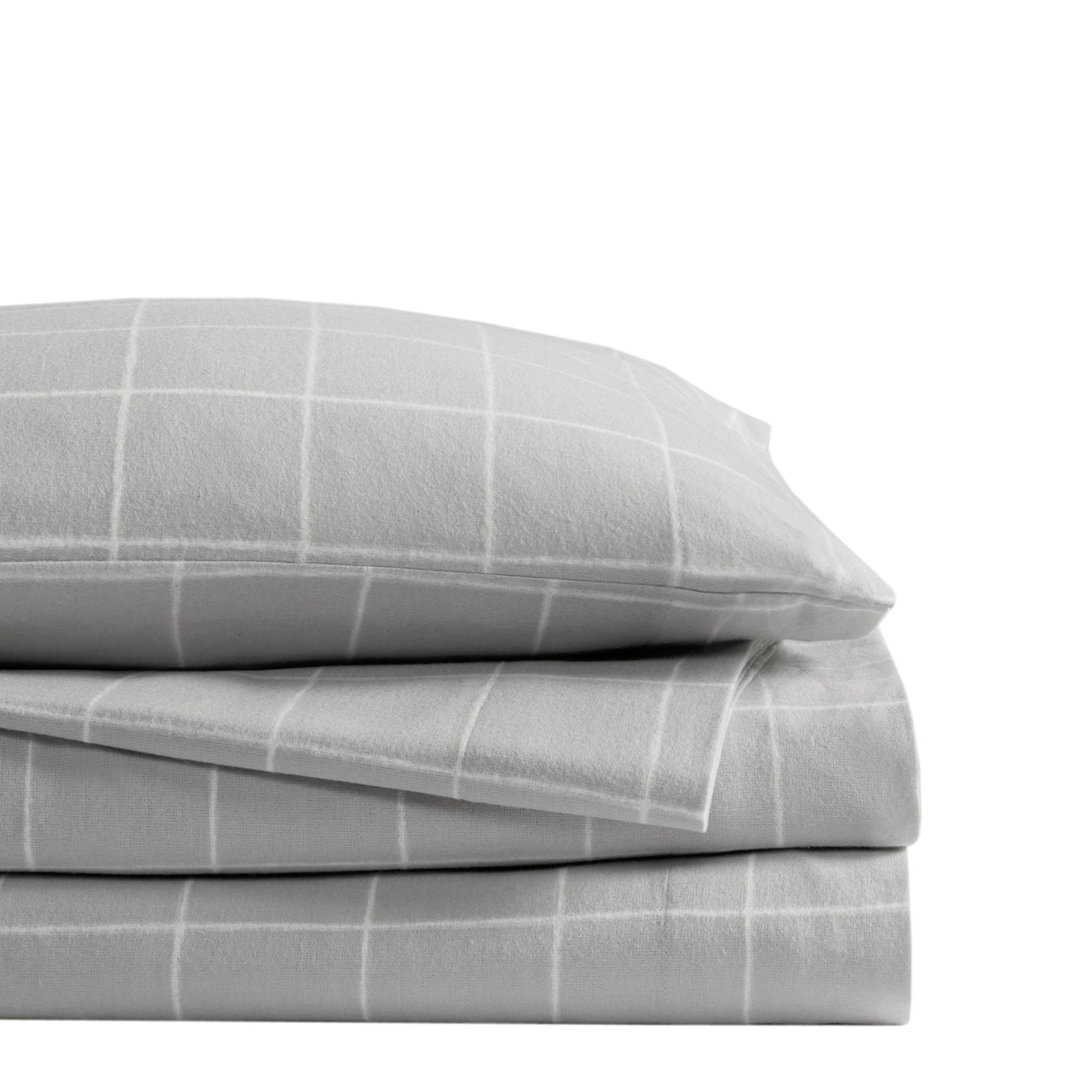 Cozy Cotton Flannel - King Printed Sheet Set - Gray Windowpane