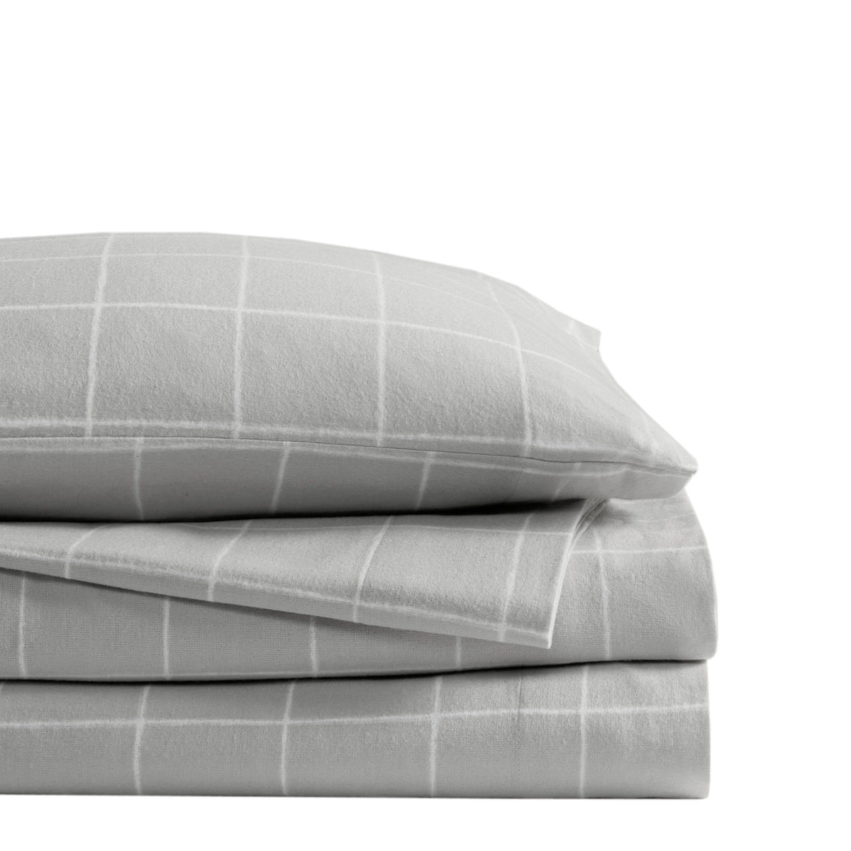 Cozy Cotton Flannel - California King Printed Sheet Set - Gray Windowpane