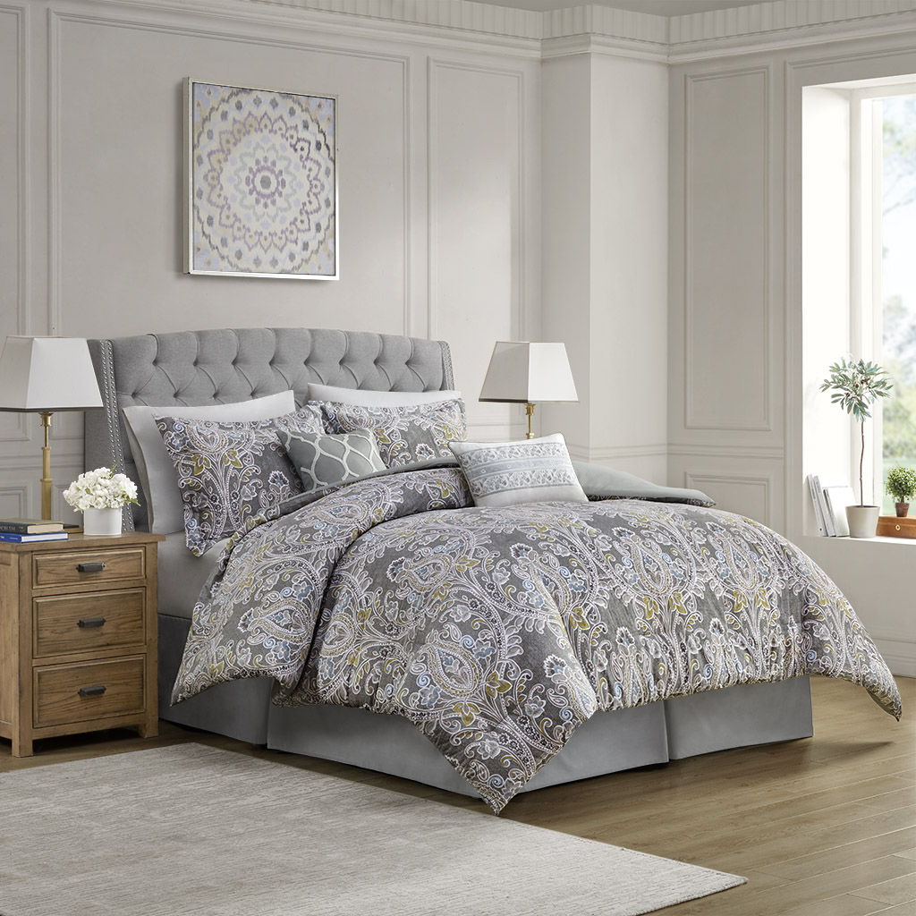 Hallie - California King 6 Piece Comforter Set - Gray