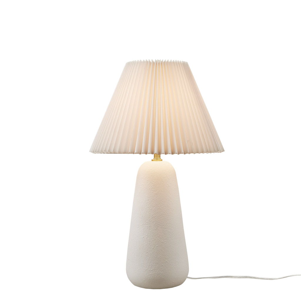 Veluna - Textured Table Lamp With Fluted Fabric Shade - White