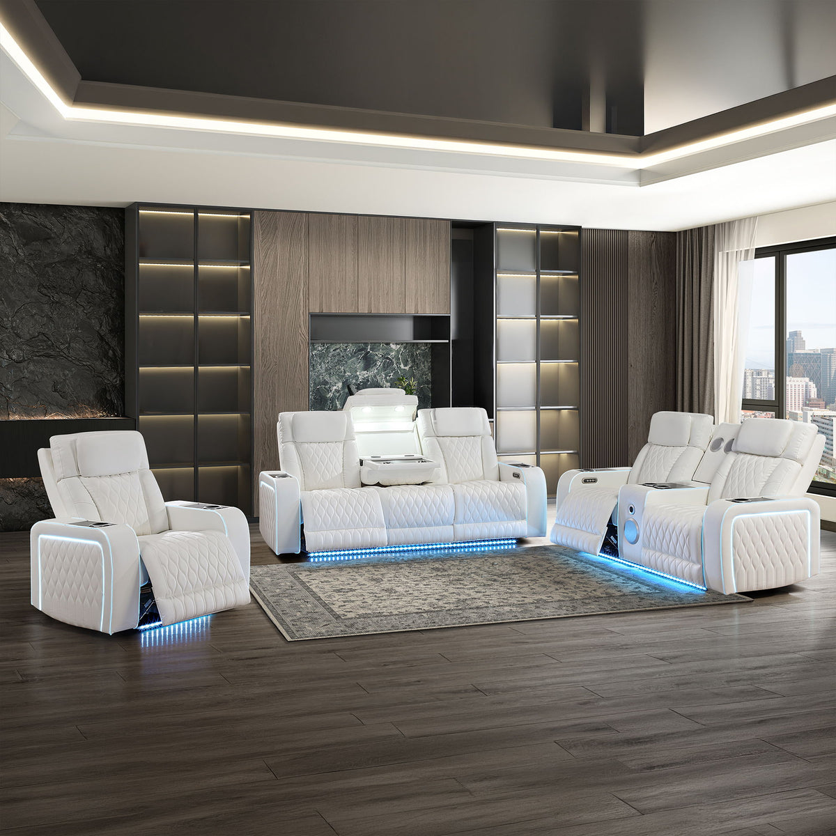 Electra - Power Reclining Set With Power Headrests, Massage And LED Lighting