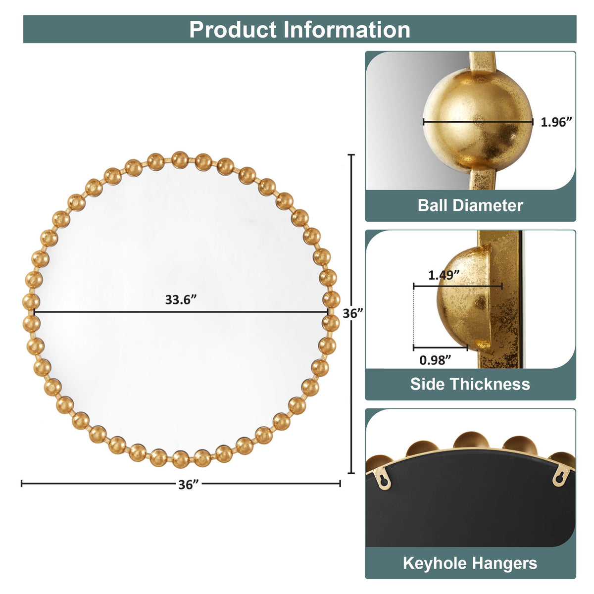 Marlowe - 36" Round Wall Decor Mirror - Gold