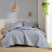 Linwood - King/California King 3 Piece Ruffle Printed Quilt Set - Blue