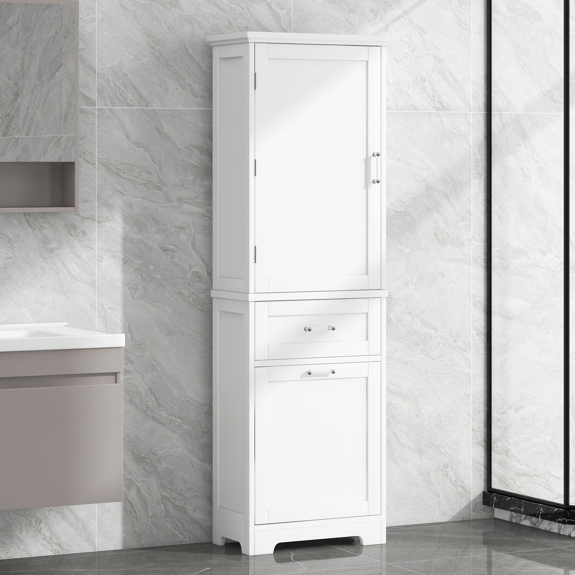 Tall Freestanding Bathroom Storage Cabinet With Adjustable Shelf And 2 Drawers
