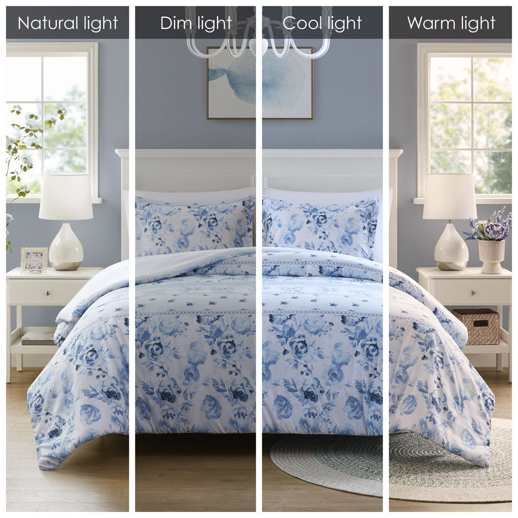 Christa - Floral Striped Duvet Cover Set - Blue
