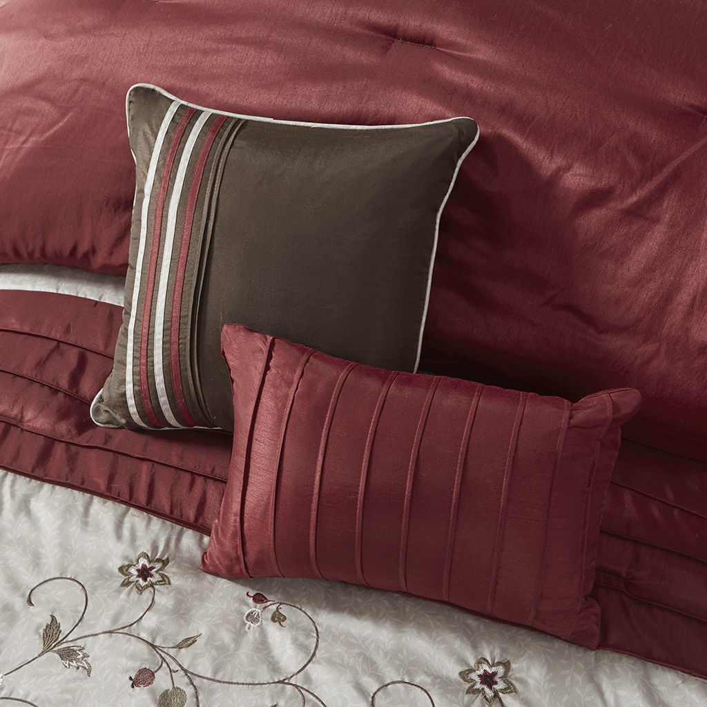 Serene - California King Embroidered Piece Comforter (Set of 7) - Red