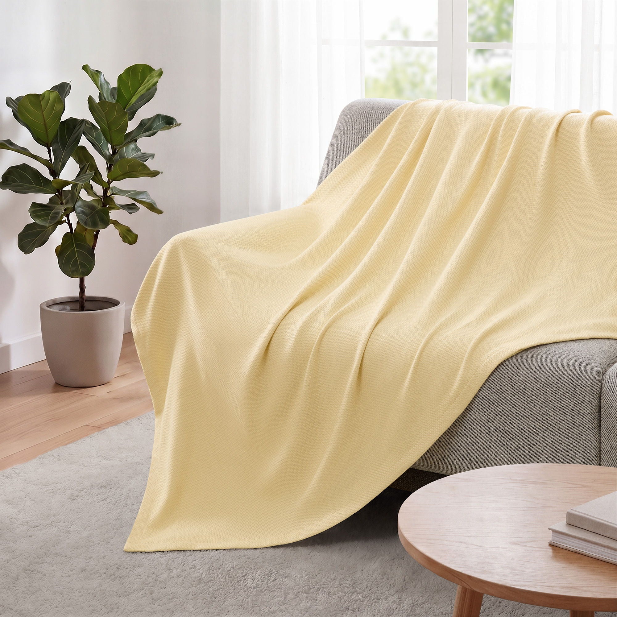 Egyptian Cotton - Full/Queen 100% Certified Egyptian Cotton Blanket - Micro-Herringbone Yellow