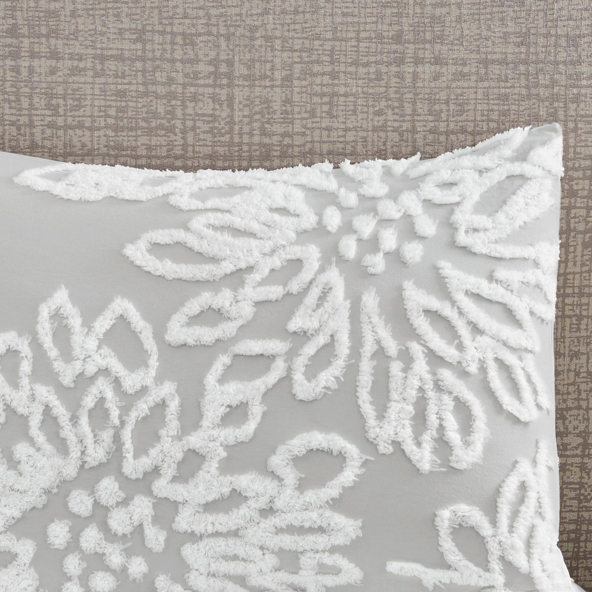 Veronica - 3 Piece Tufted Floral Duvet Cover Set - Gray / White