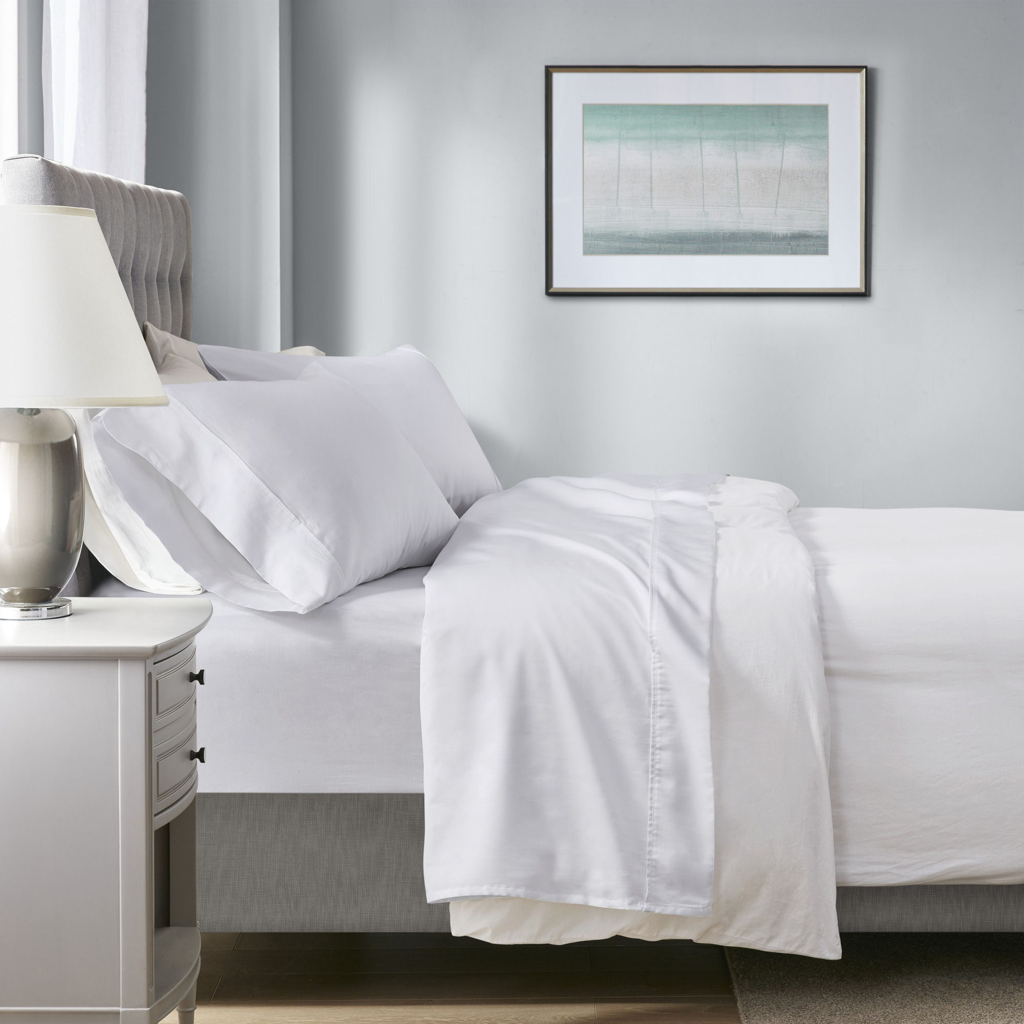 1000 Thread Count - Full HeiQ Smart Temperature Blend 4 Piece Sheet Set - White