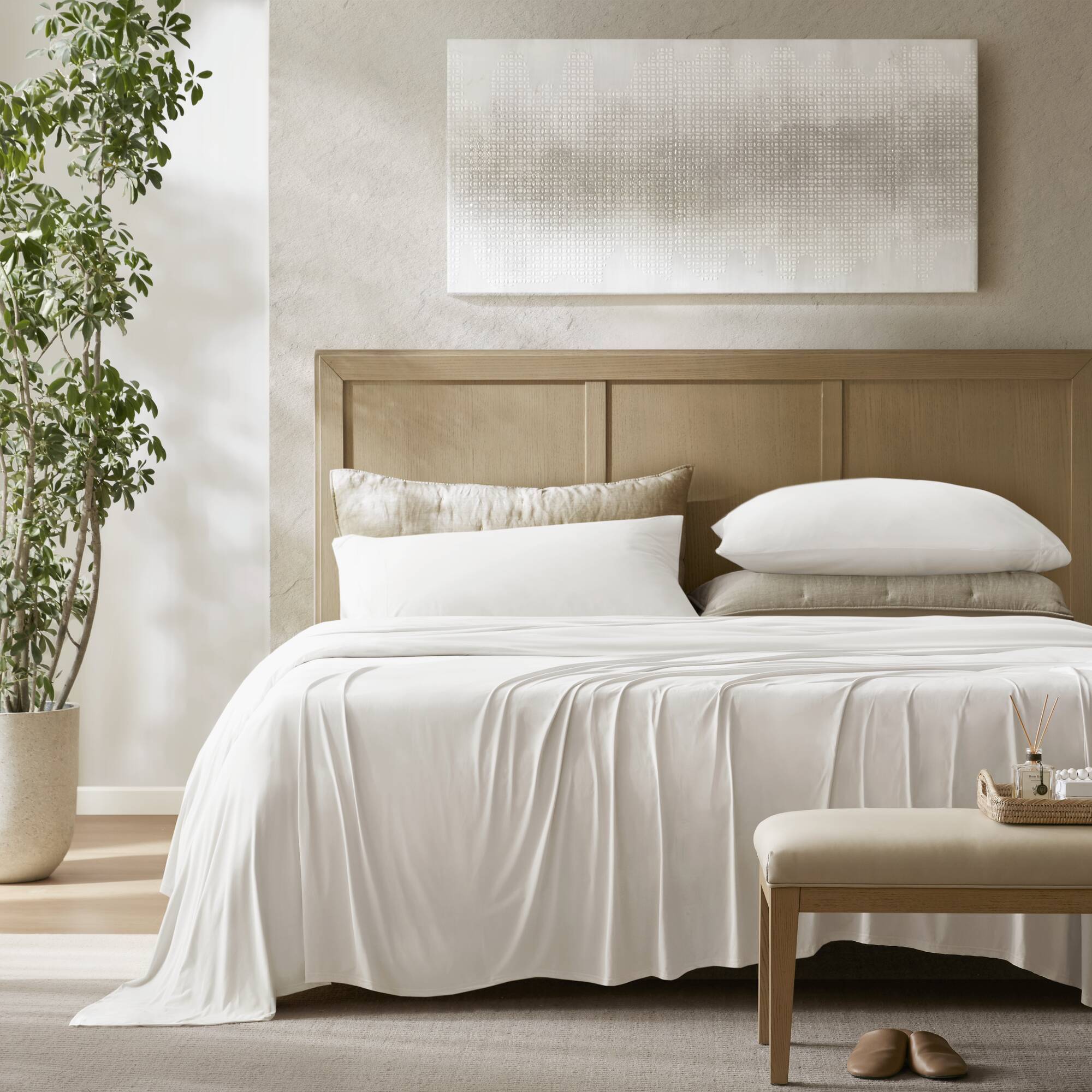 California King Stretch Jersey Sheet Set - White