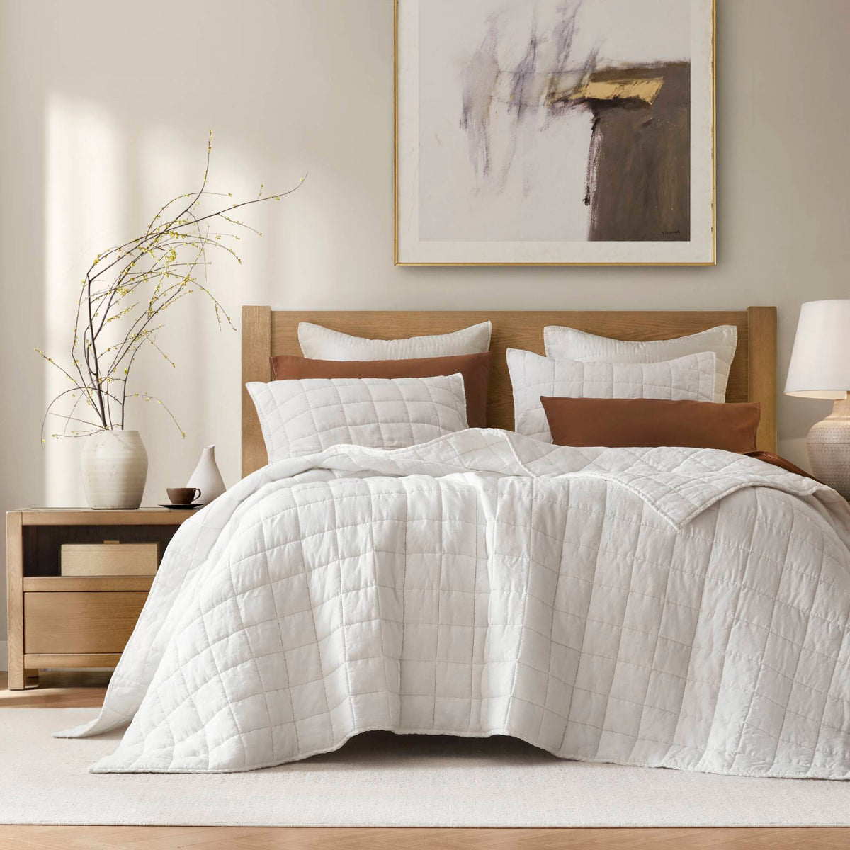 French Flax - Full/Queen Linen Garment Washed Quilt Set - White