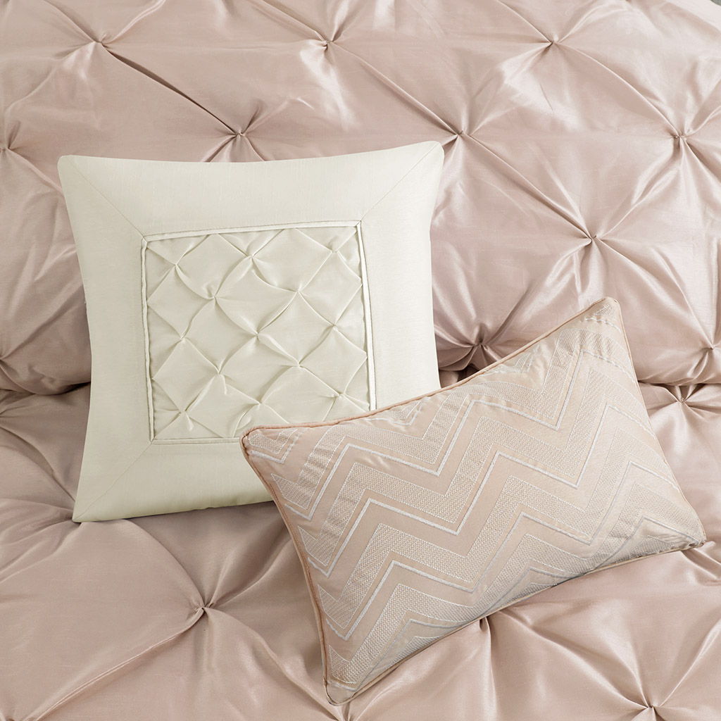 Laurel - Queen 7 Piece Tufted Comforter Set - Blush