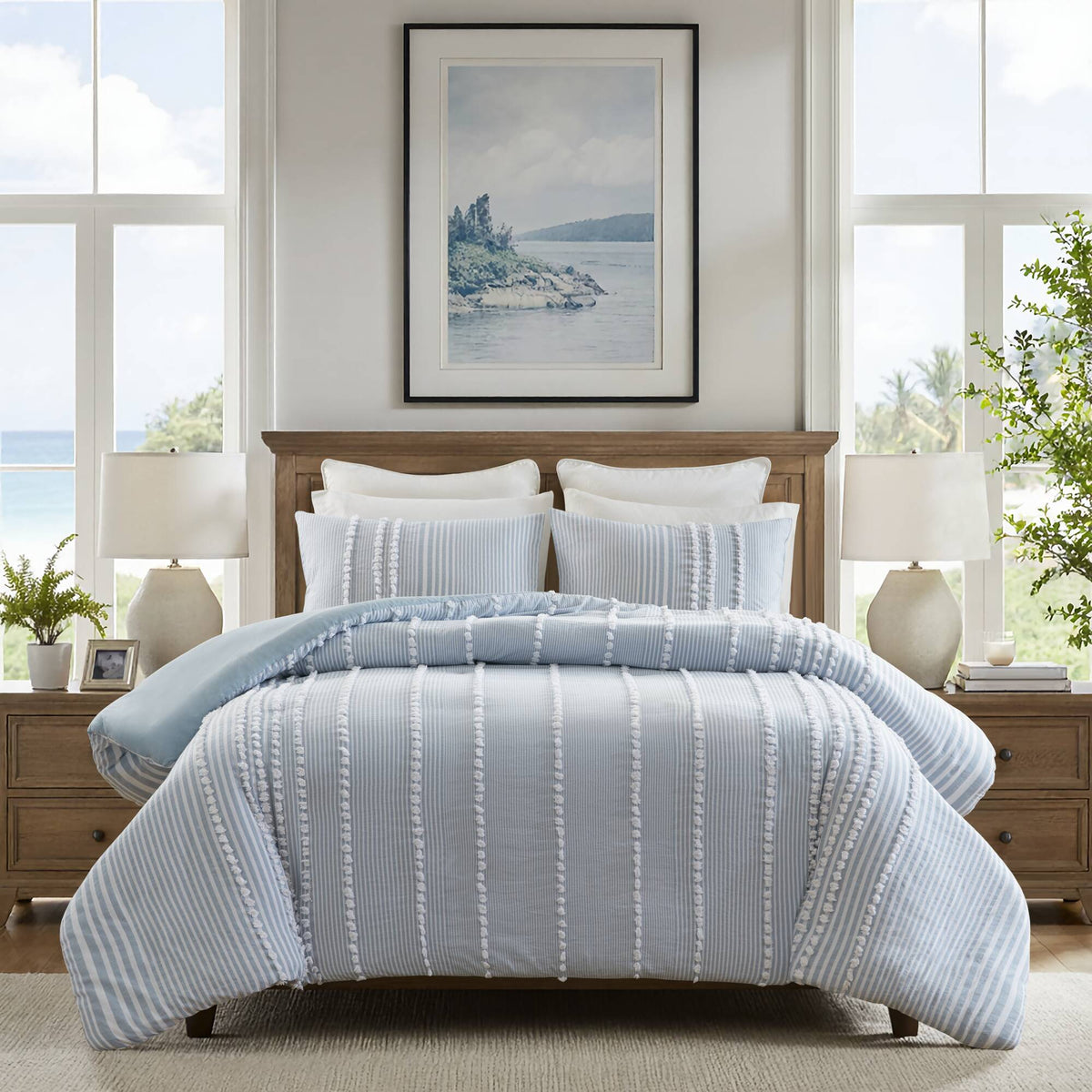 Anslee - Piece Full/Queen Yarn Dyed Duvet Cover Set - Blue