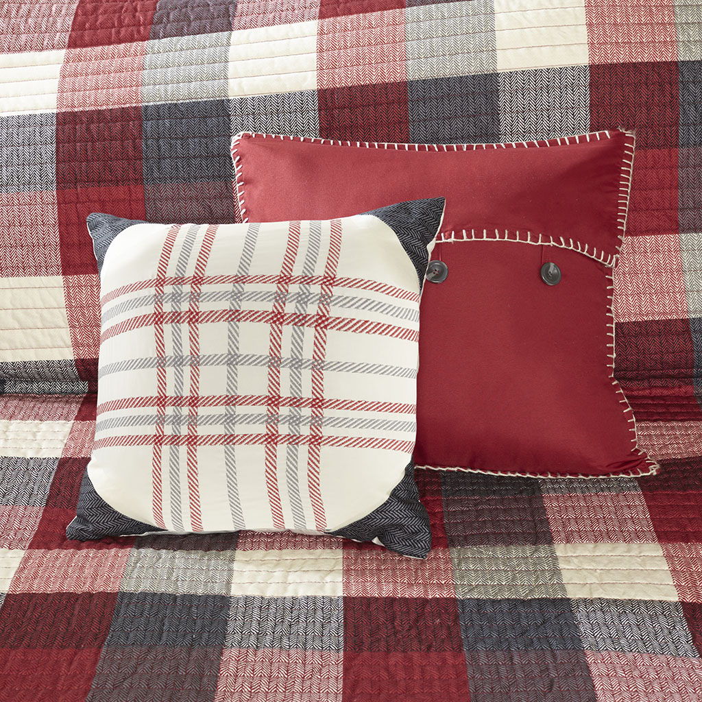 Ridge - King 6 Piece Reversible Herringbone Coverlet Set - Red