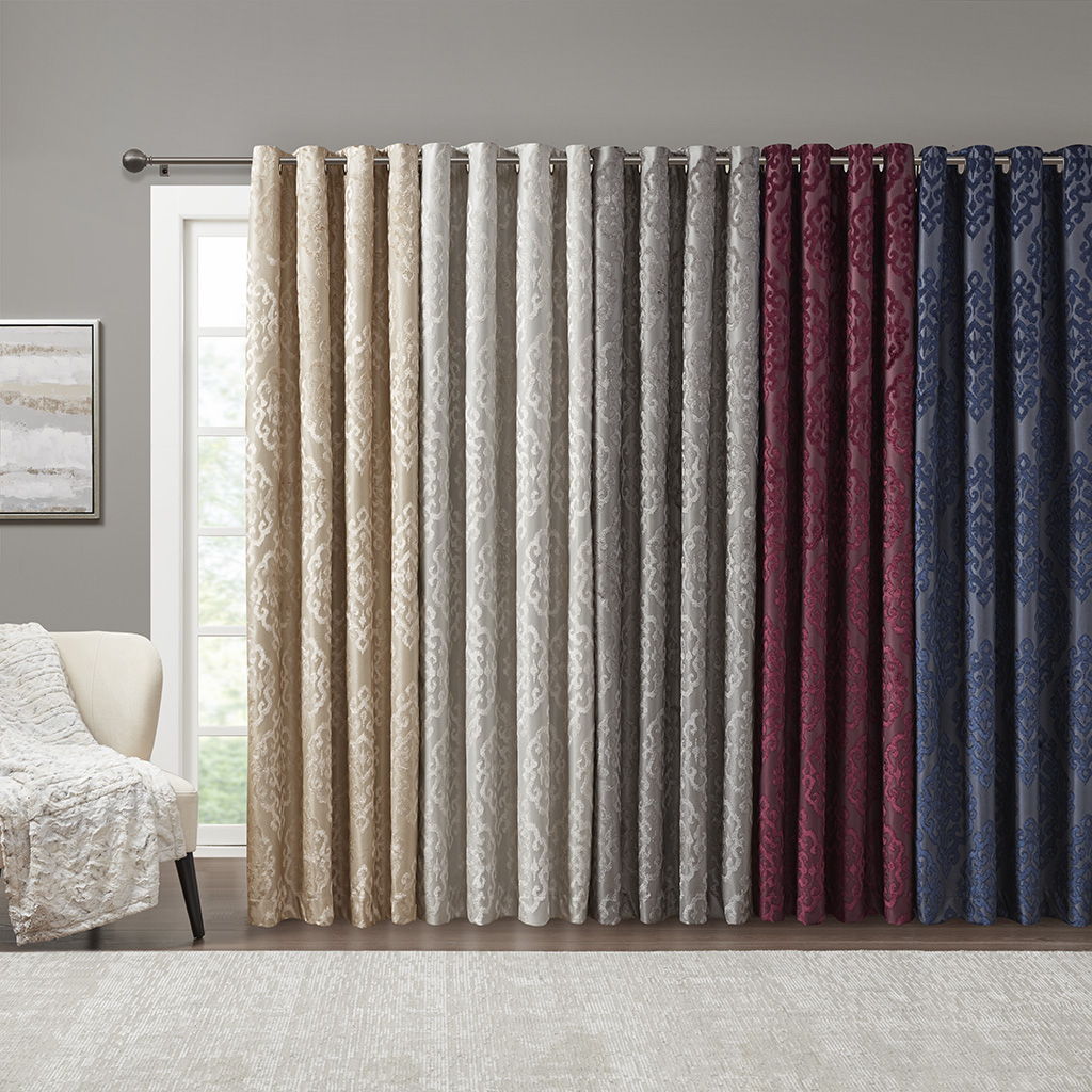 Mirage - 108" Knitted Damask Total Blackout Grommet Top Curtain Panel - Champagne