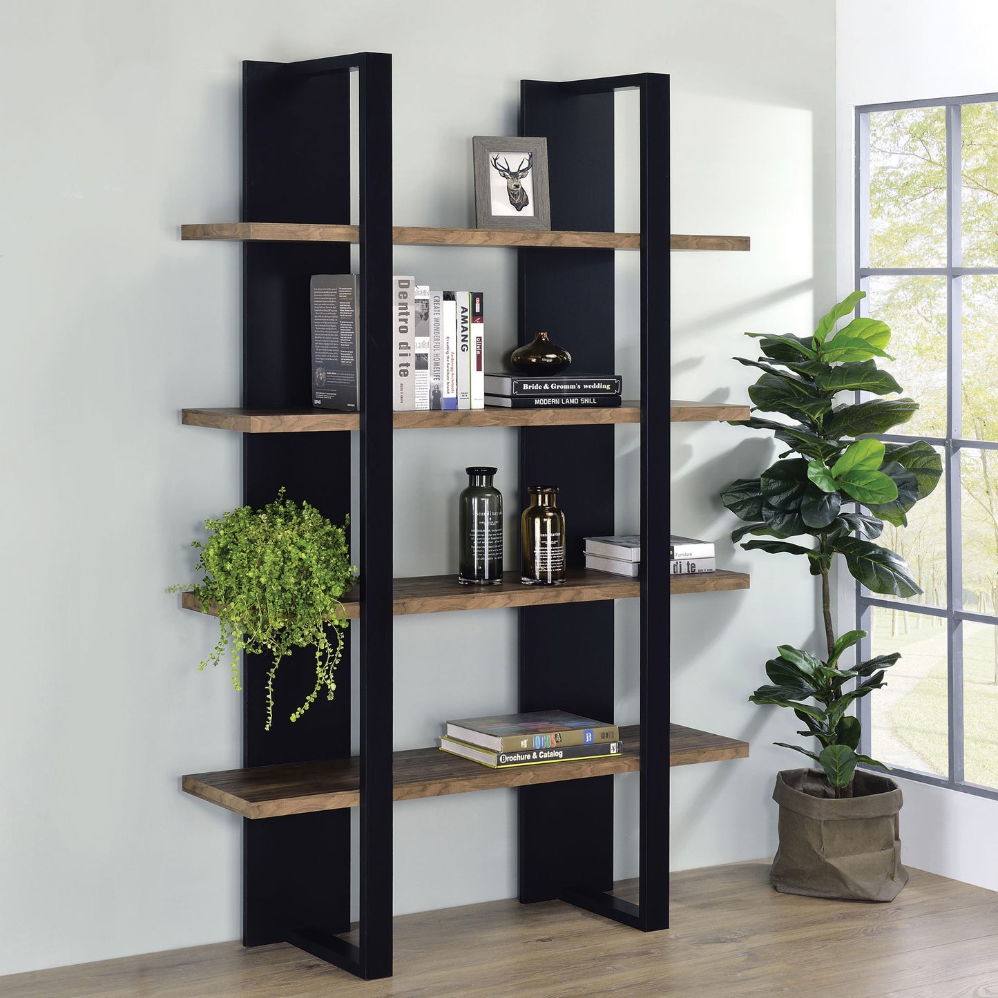 Mystrene - 4 Shelf Bookcase With Open Shelving Design - Black