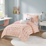 Raina - Twin Metallic Printed Comforter Set - Blush / Gold