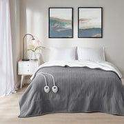 Fleece to Sherpa - Twin Heated Blanket - Dark Gray