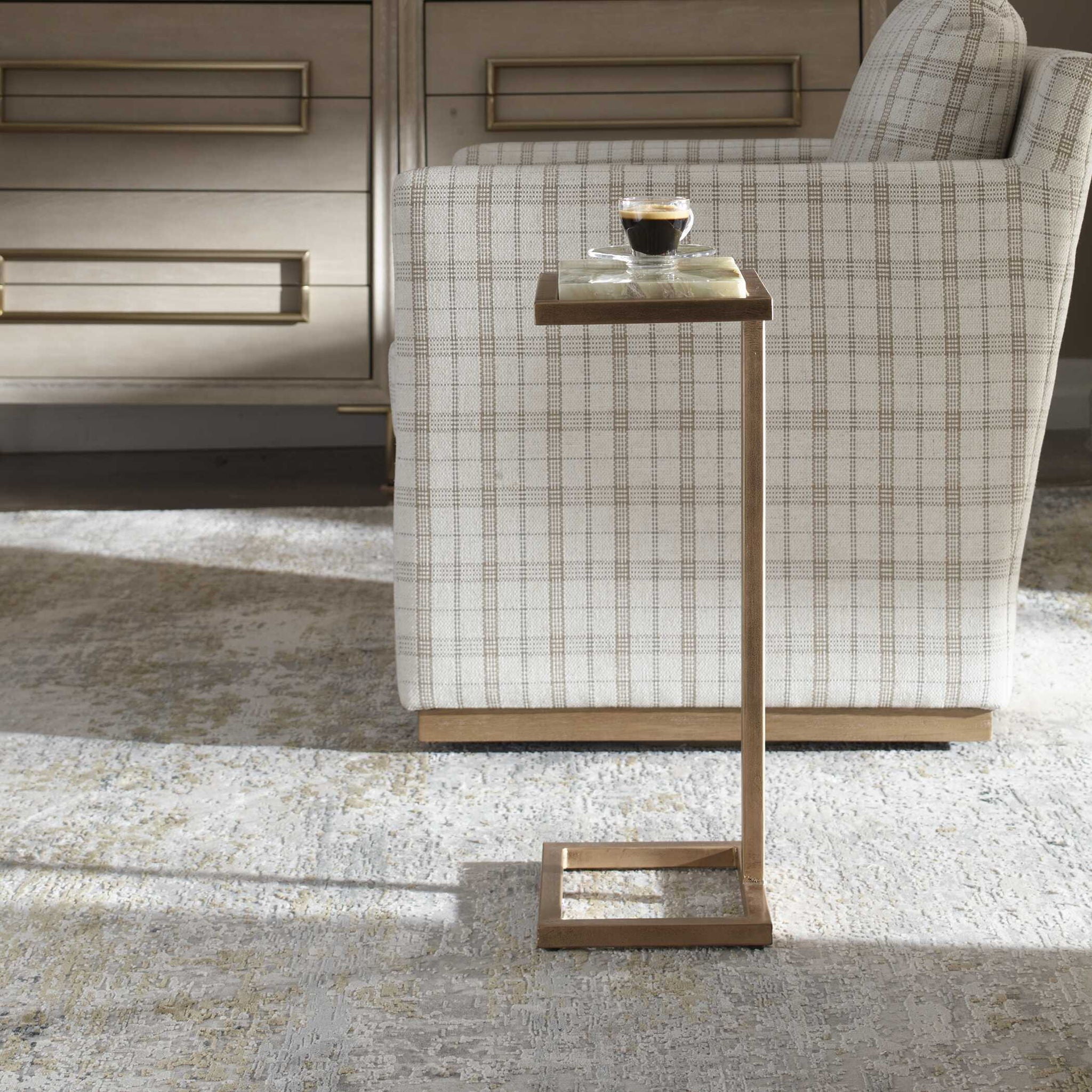 Gamora - Marble Drink Table - Gold / Green