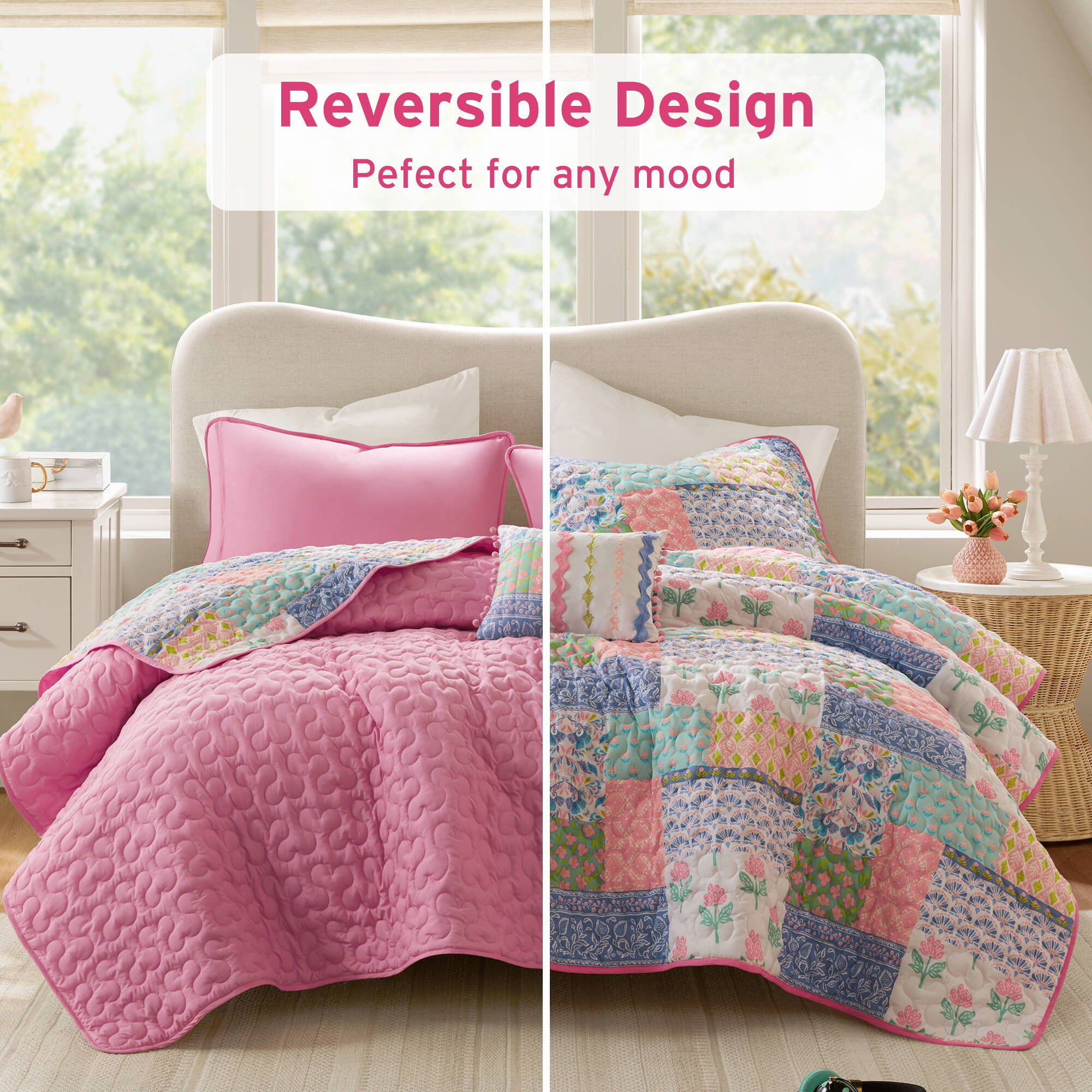 Nellie - Full/Queen 4 Piece Quilt Set - Pink