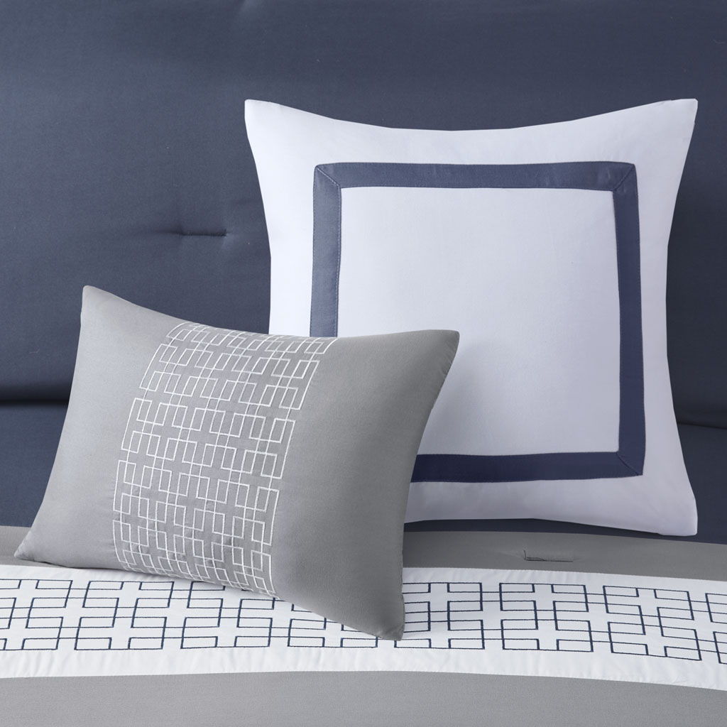 Powell - King Embroidered Comforter (Set of 8) - Navy