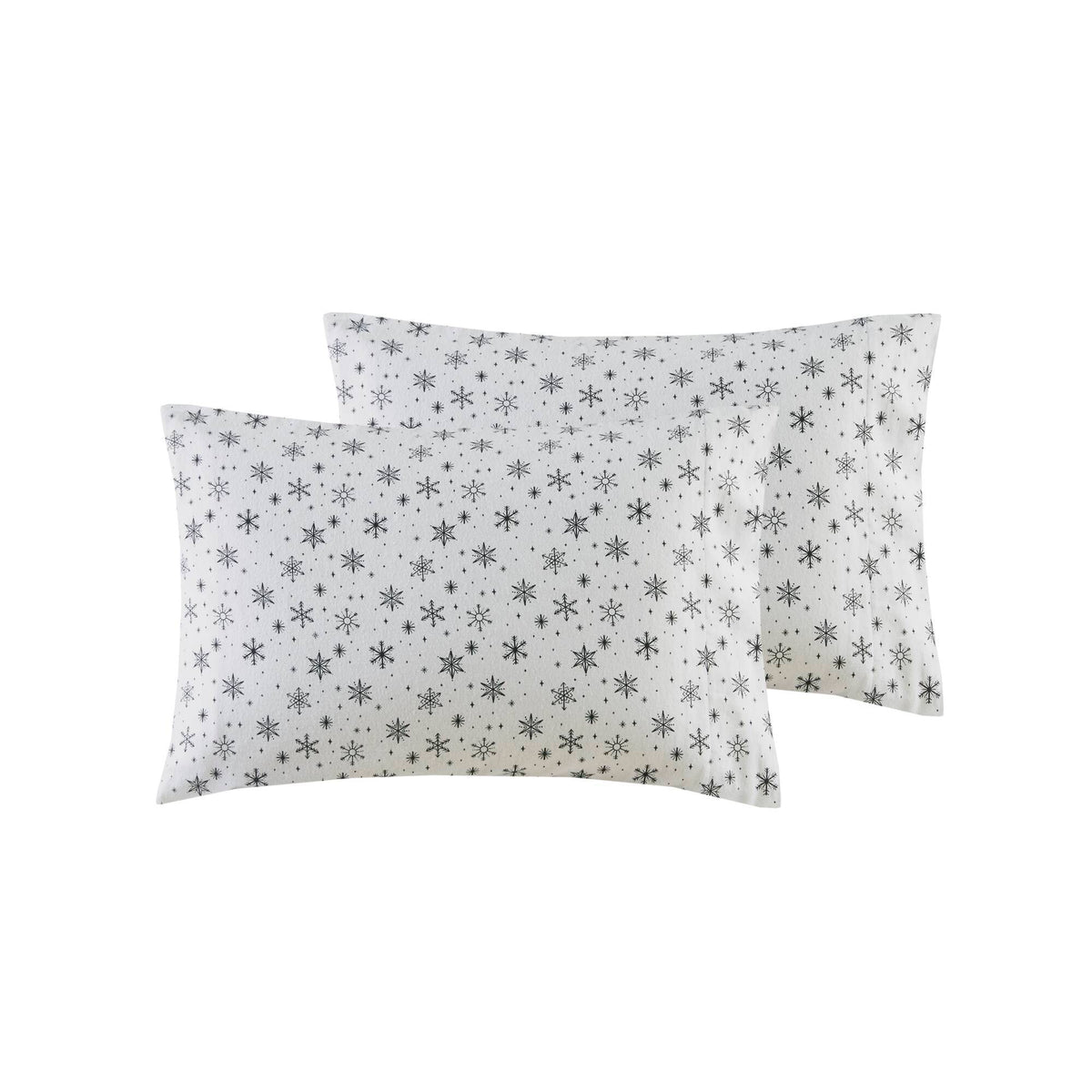 Cozy Cotton Flannel - Twin Long Printed Sheet Set - Black Snowflakes