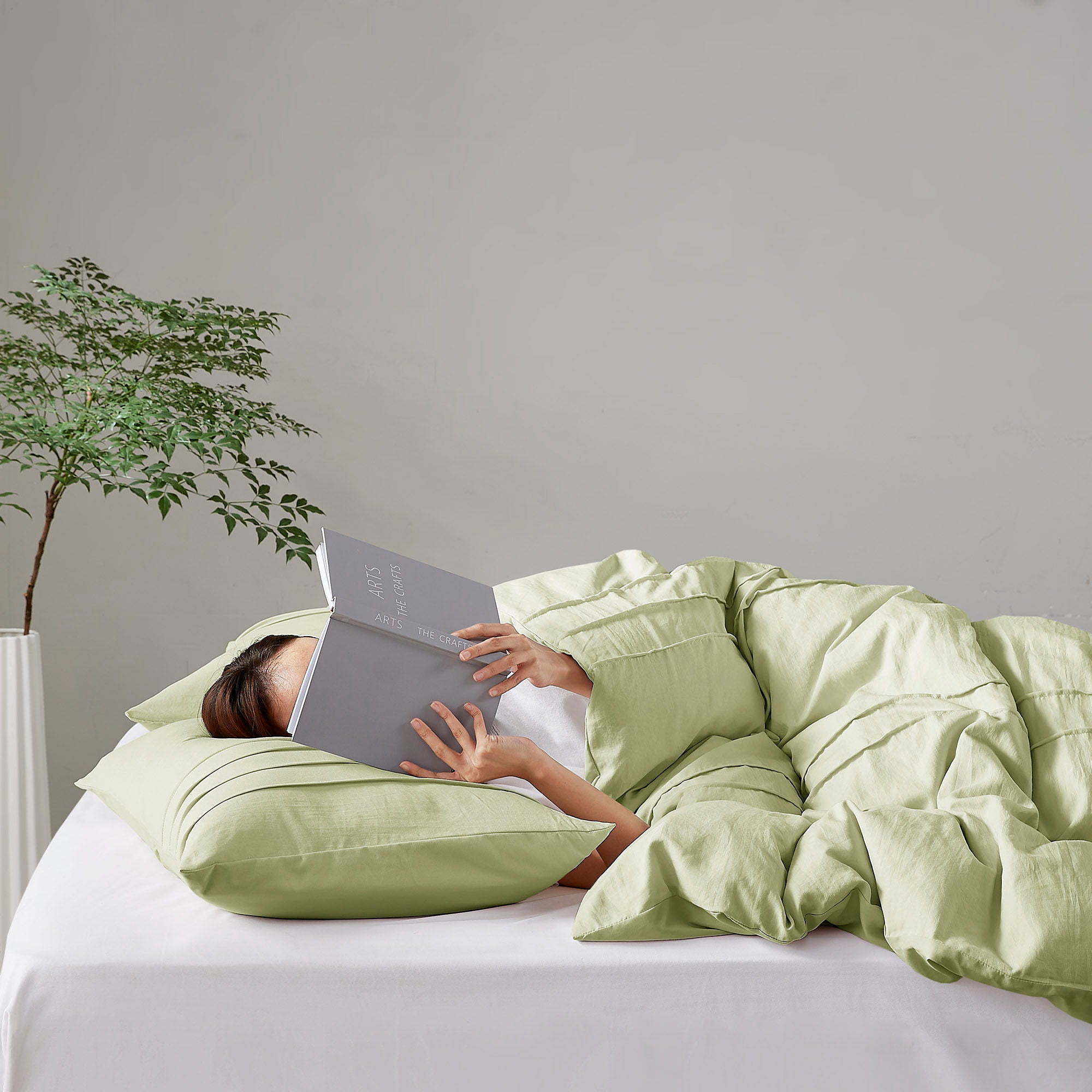 Porter - Queen Soft Washed Pleated Duvet Cover Set - Sage