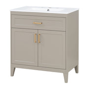 30" Bathroom Vanity With Sink Top, Soft Close Double Doors & Tip Out Drawer, Adjustable Interior Shelf, Door Mounted Organizers - Beige