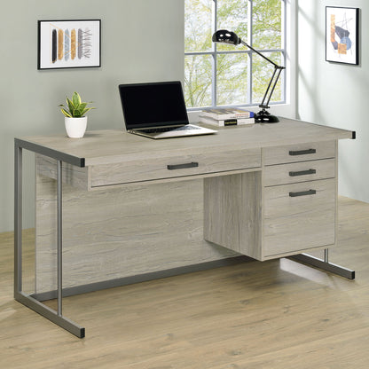 Brisley - Office Desk With Adjustable Keyboard Tray And 3 Drawer Storage - Beige / Gray