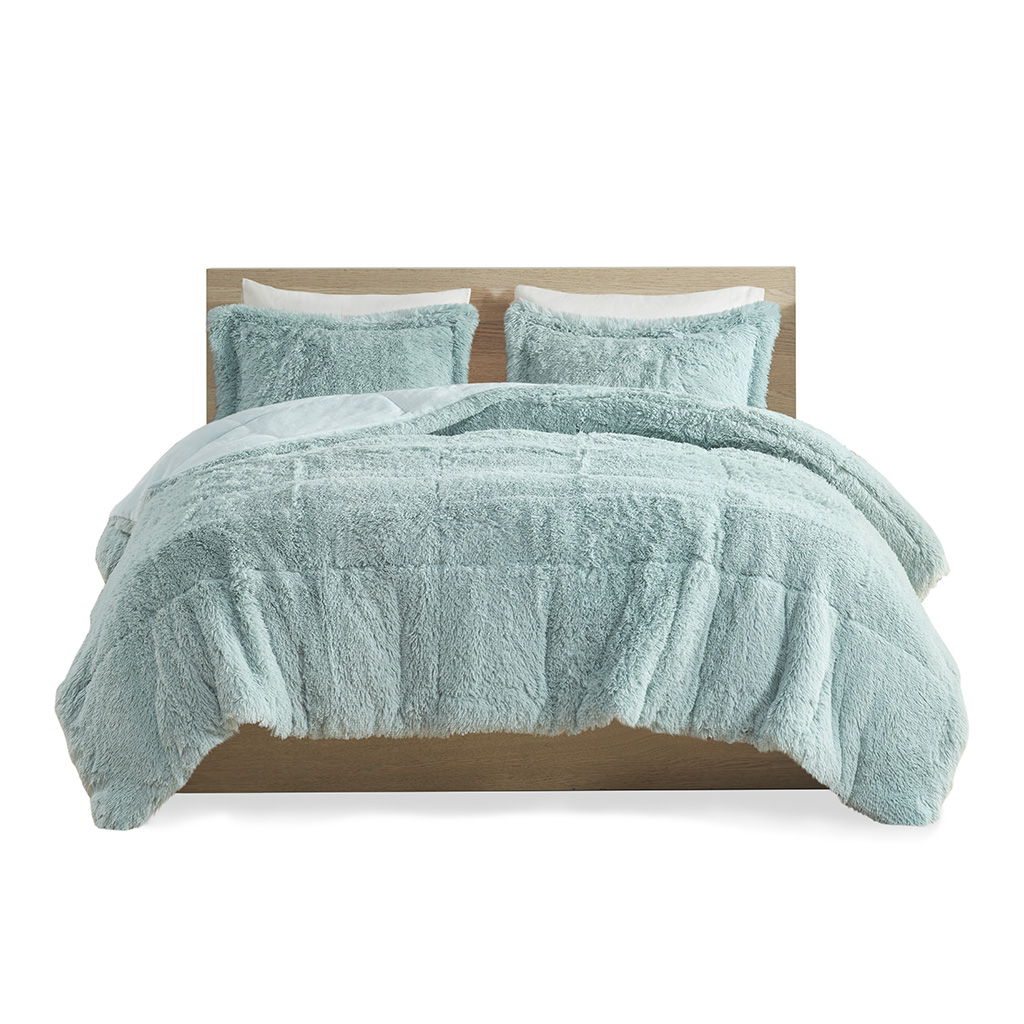 Malea - Twin Shaggy Long Comforter Mini Set - Aqua