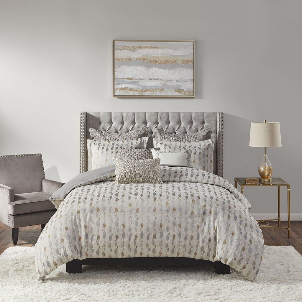 Sanctuary - King Comforter King 9 Piece Set - Taupe / Gold