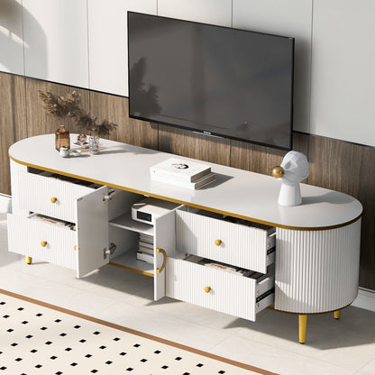 Modern TV Stand For TVs Up To 80", Entertainment Center With 4 Drawers And 1 Cabinet, Wood TV Console Table With And Handles For Living Room - White