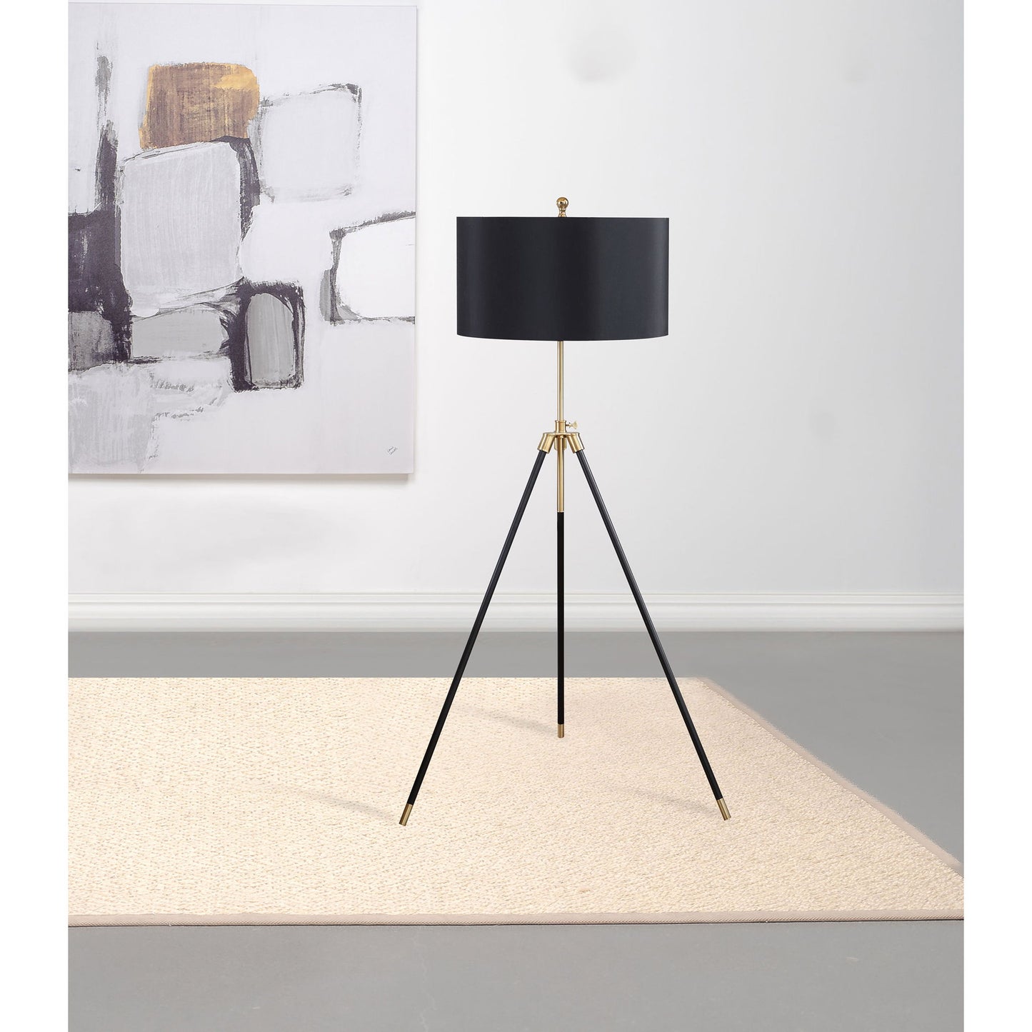 Tripod Drum Shade Floor Lamp With Rotary Switch - Black
