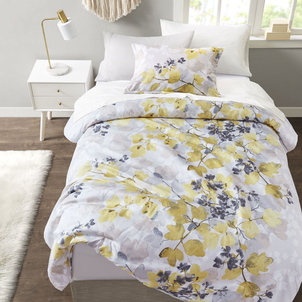 Alexis - Comforter Set With Bed Sheets - Yellow / Gray