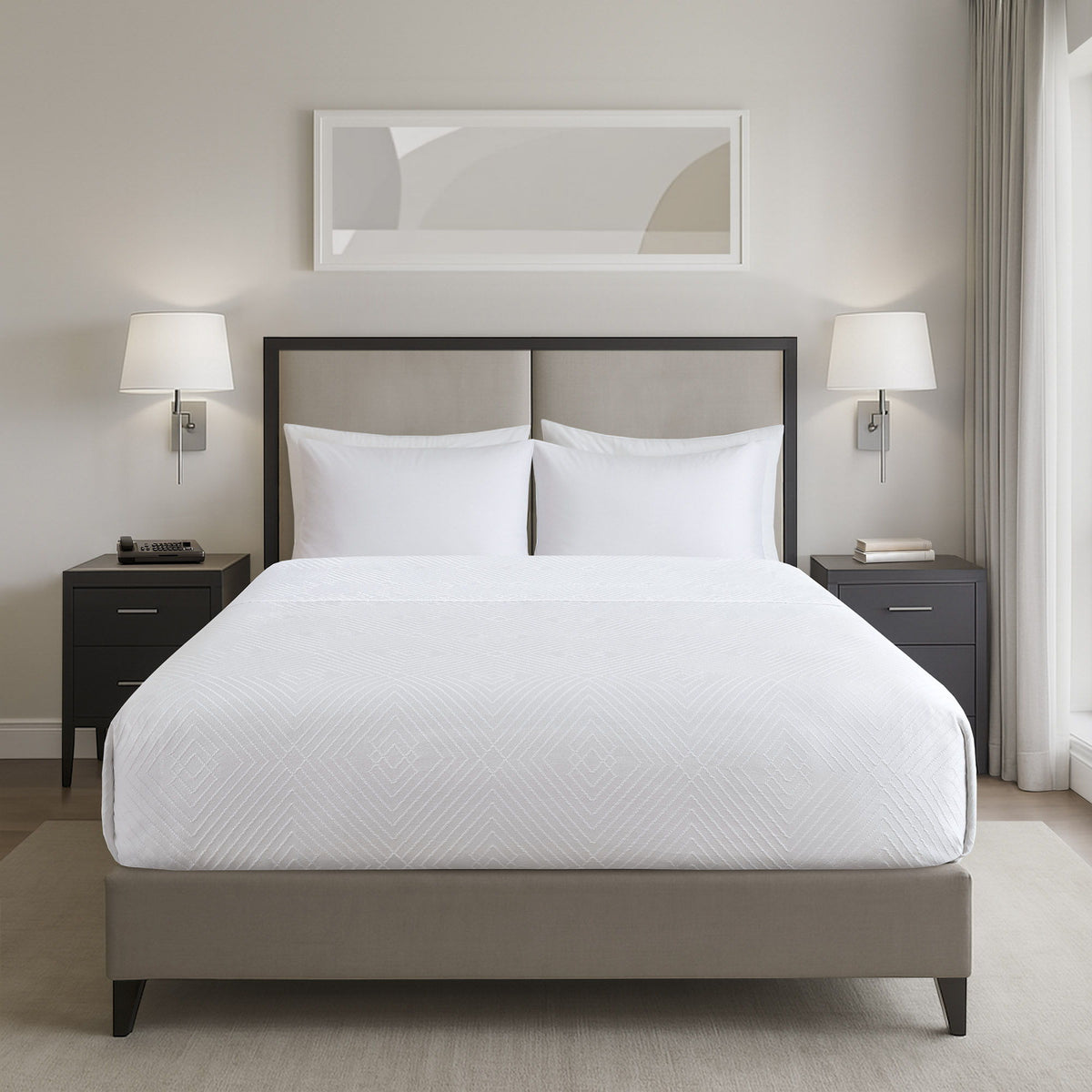 Jacquard Lark - King Essential Coverlet - White