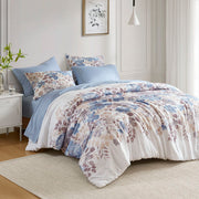Luna - Floral Comforter Set With Bed Sheets - Blue