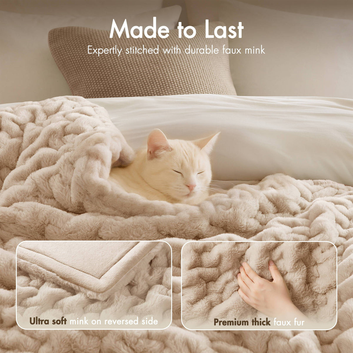 Ruched Fur - Throw - Tan