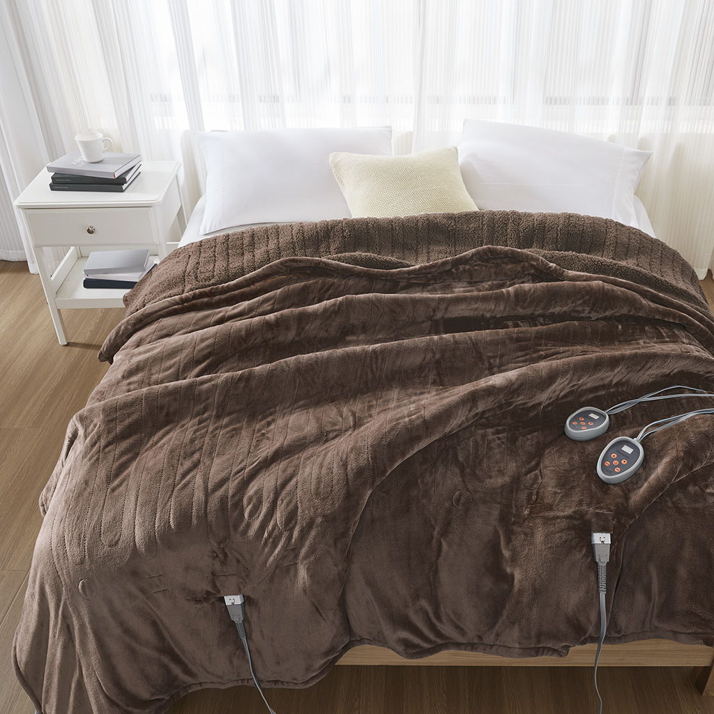 Heated Microlight to Berber - Blanket - Chocolate