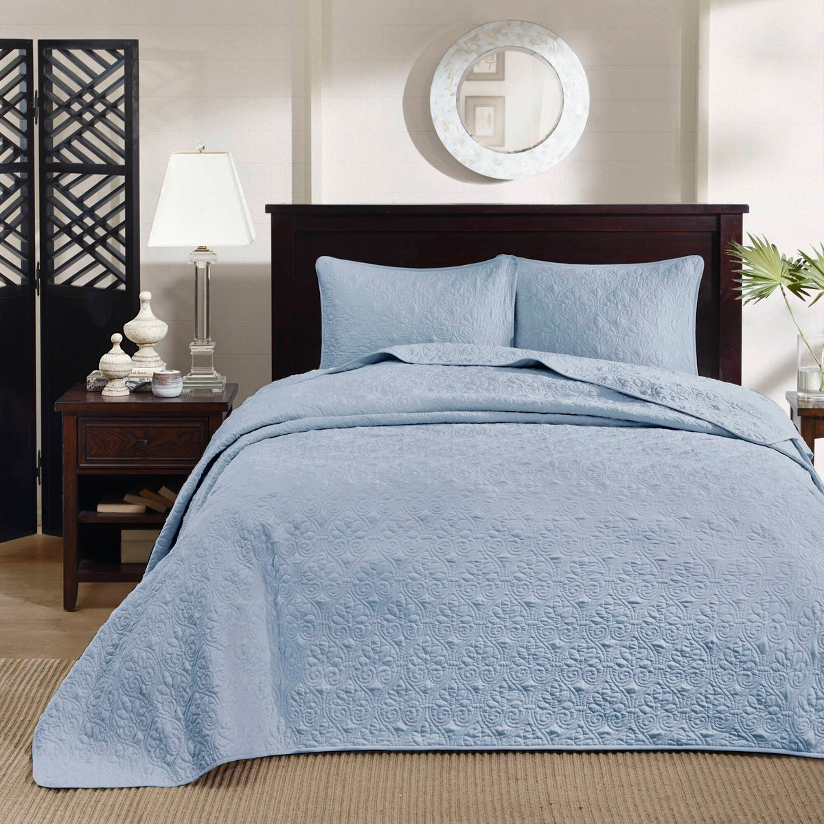 Quebec - Queen Reversible Bedspread Set - Blue