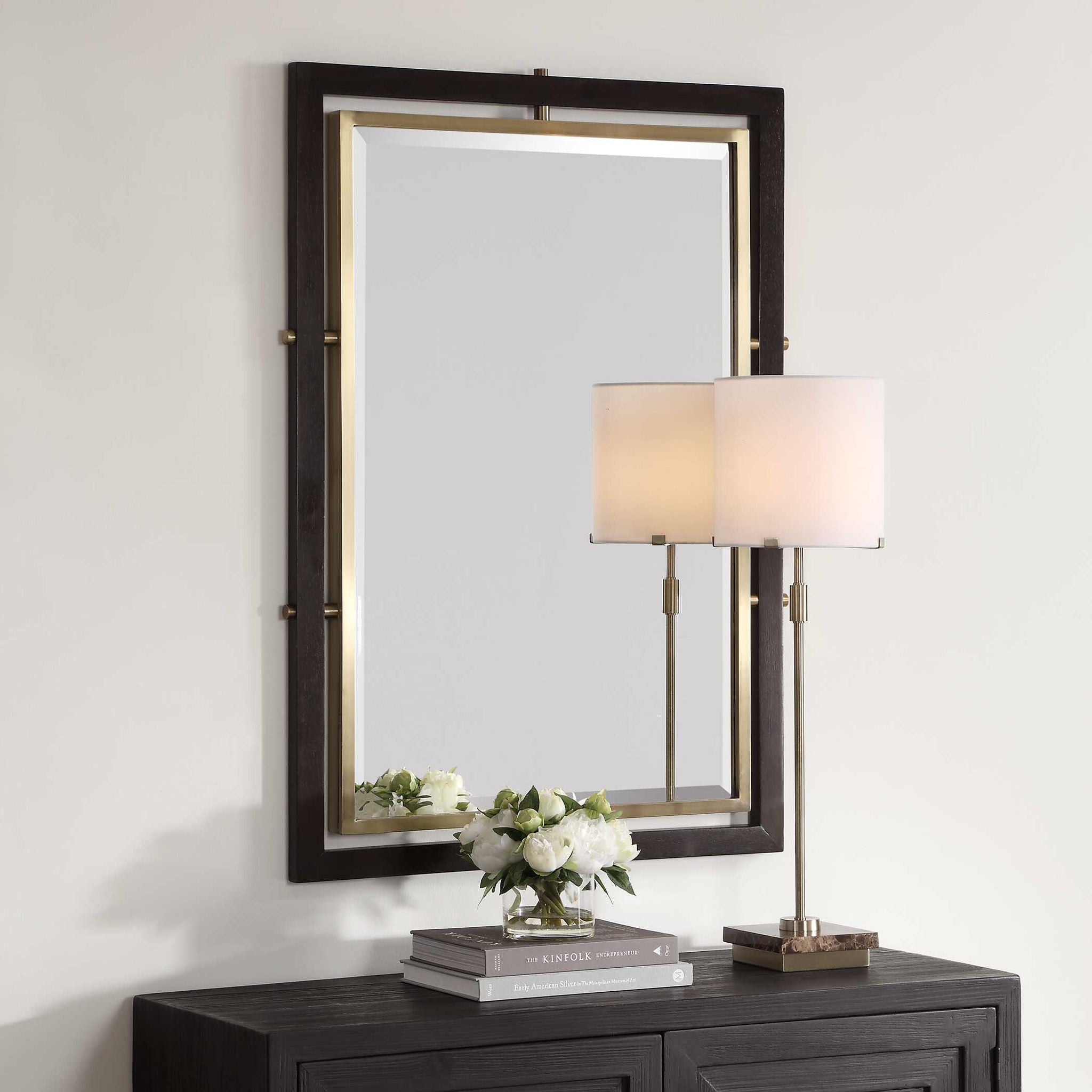 Bach - Rectangle Mirror - Walnut & Brass