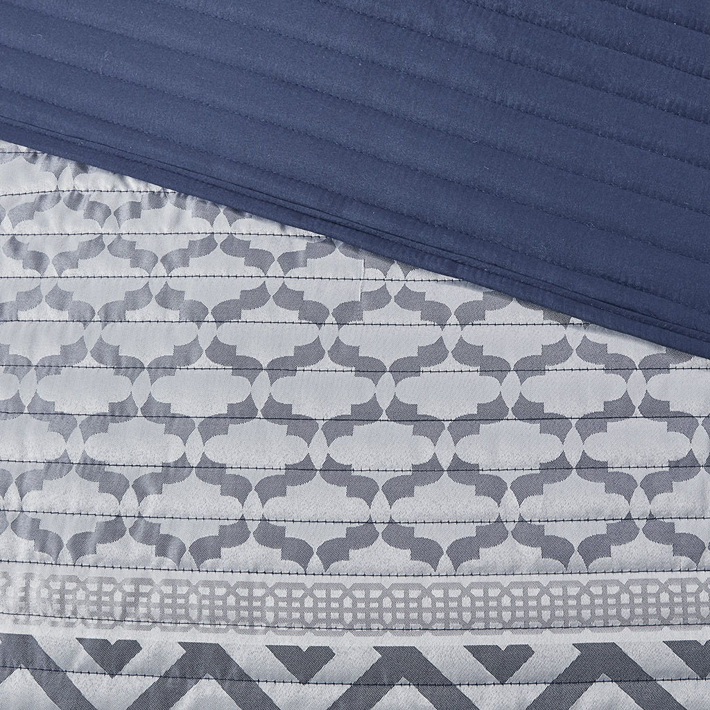 Bennett - King 4 Piece Reversible Coverlet Set - Navy