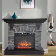 Stone Looking Fireplace Mantle Speaker System - Dark Gray