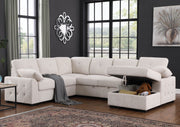 Nyhan - Upholstered Corner Sectional With Pull Out Loveseat And Storaged Chaise - Beige