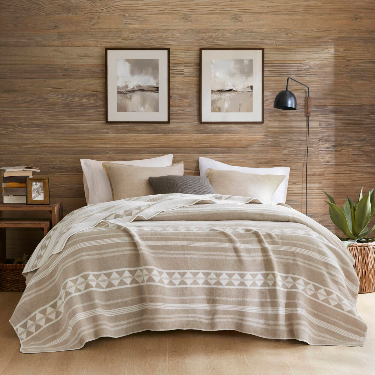 Alberta - King Cotton Blend Blanket - Ivory Stripe