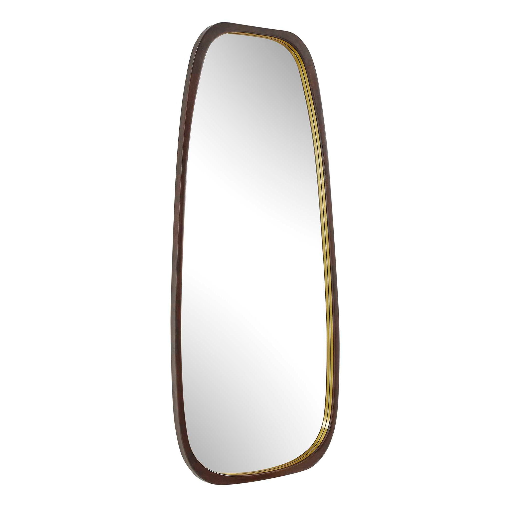 Zachari - Asymmetrical Tall Mirror - Gold / Woodtone