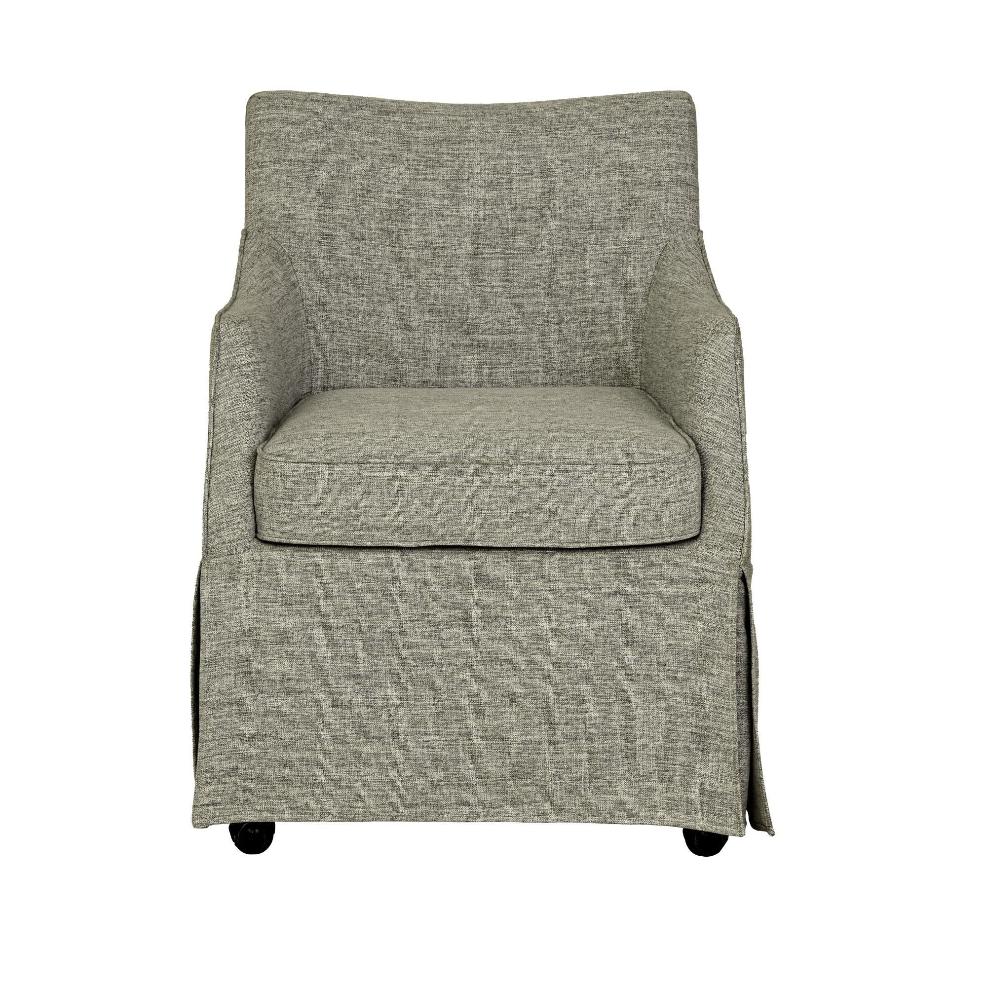 London - Upholstered Skirted Dining Arm Chair With Hidden Casters - Gray