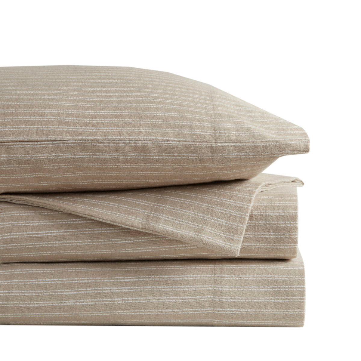 Cozy Cotton Flannel - Queen Printed Sheet Set - Beige/White Stripes