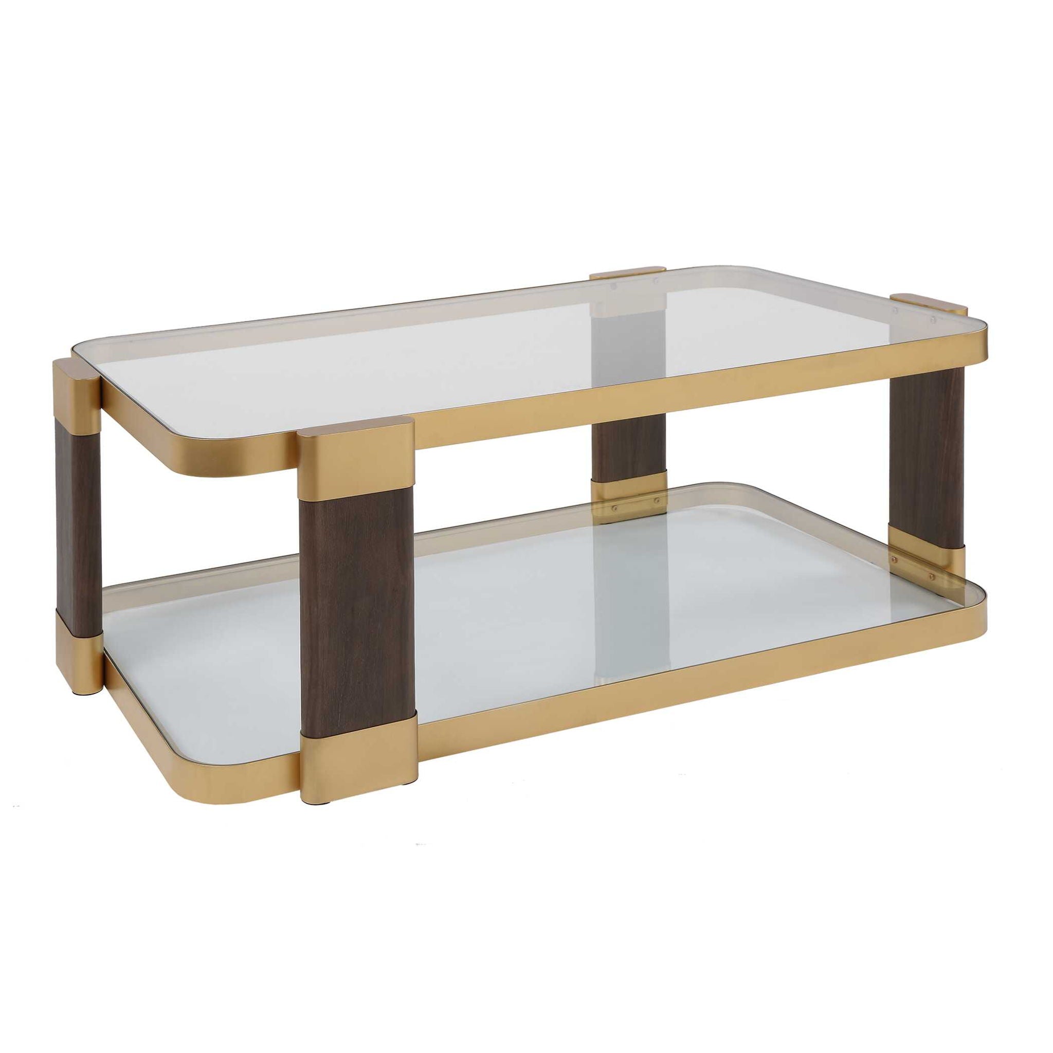 Ryles - Glass Coffee Table - Brass / Brown / Woodtone